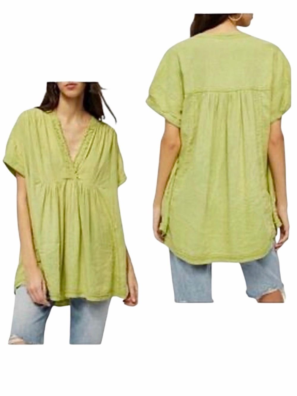 FREE PEOPLE GETAWAY WITH ME TUNIC GREEN XL